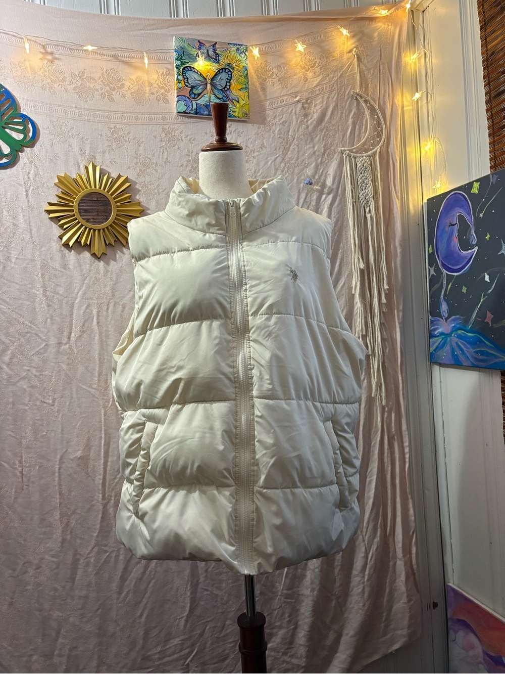 Polo by Ralph Lauren Cream Quilted Vest with Logo Tag